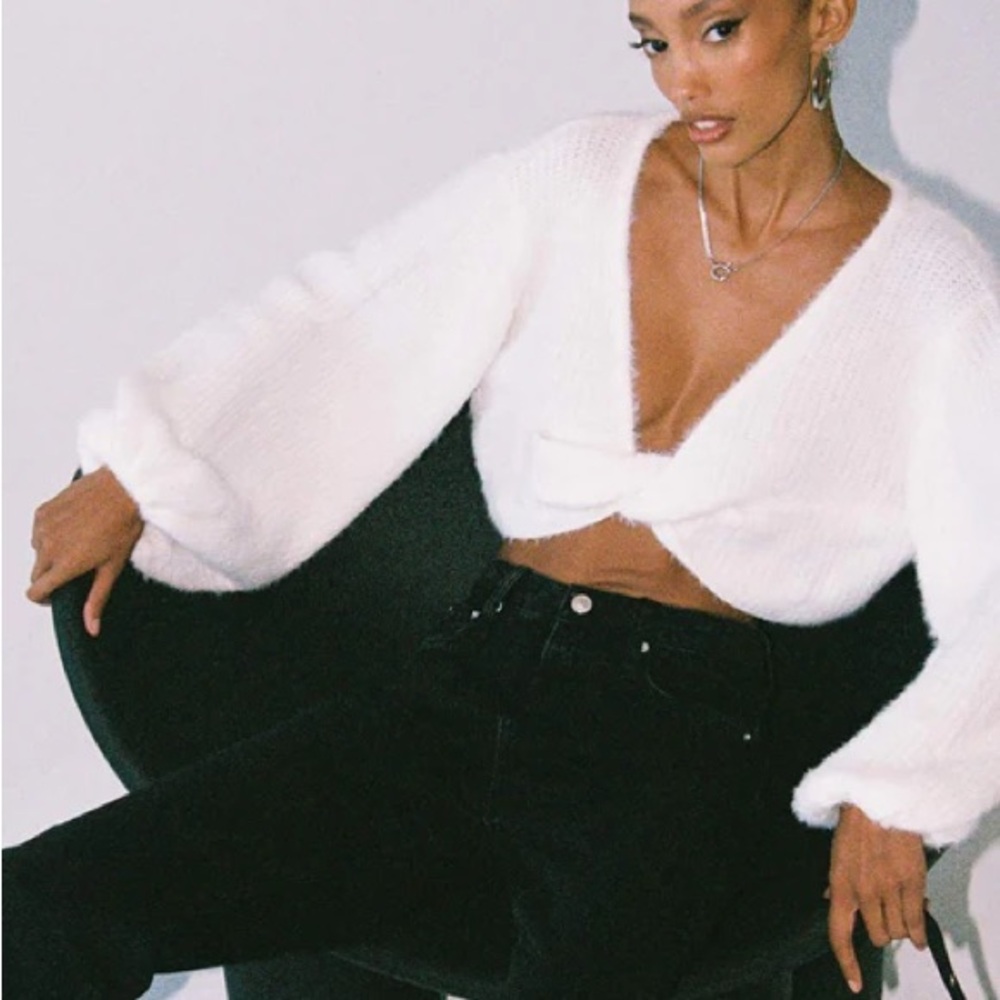 Princess Polly White Knit Cropped Sweater